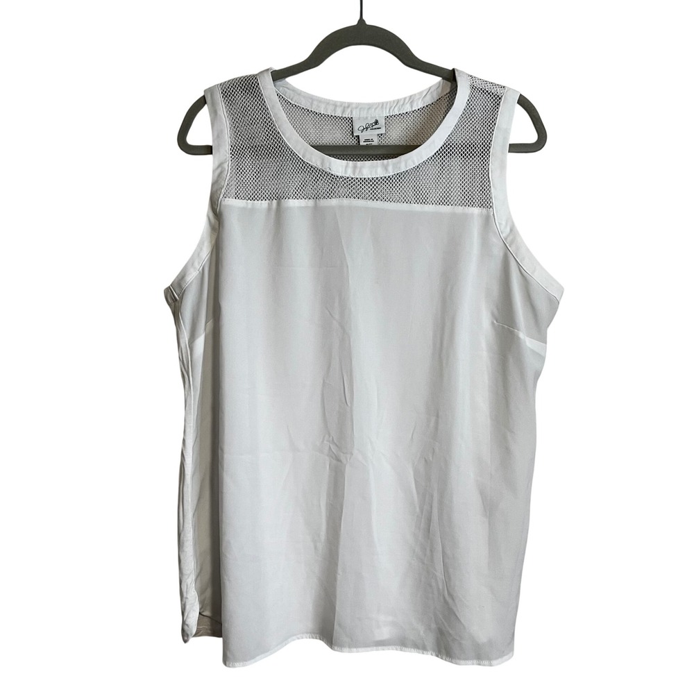 Jaclyn Smith Collection White Sleeveless Mesh Yoke Top XL Mixed Media Blouse